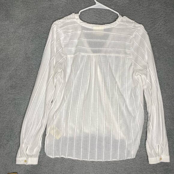 Maeve Anthropolgie Audre textured top long sleeve button cuff minimalist vneck M - Picture 4 of 13